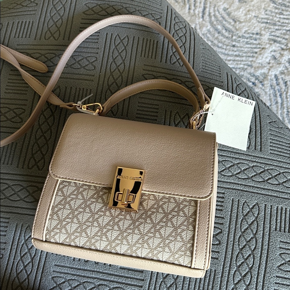 Anne Klein Tan and Gold Crossbody Bag